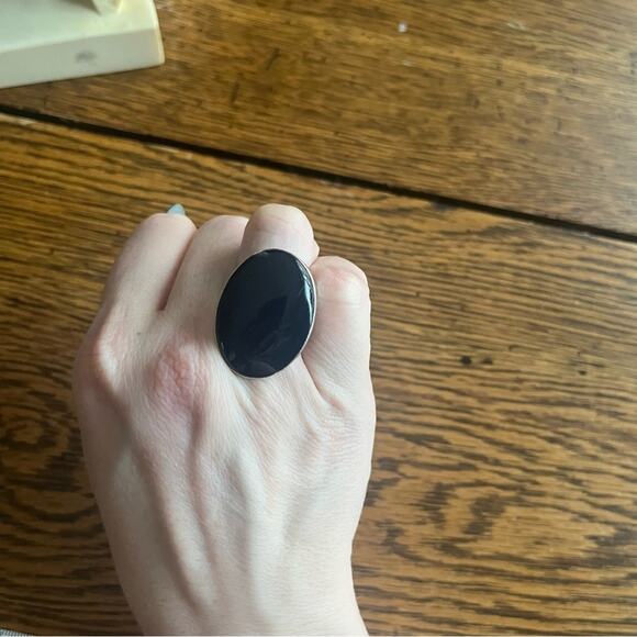 Vintage Large Oval DARK Blue Chunky Cabochon 925 Sterling Silver MEXICO Ring - Picture 12 of 16